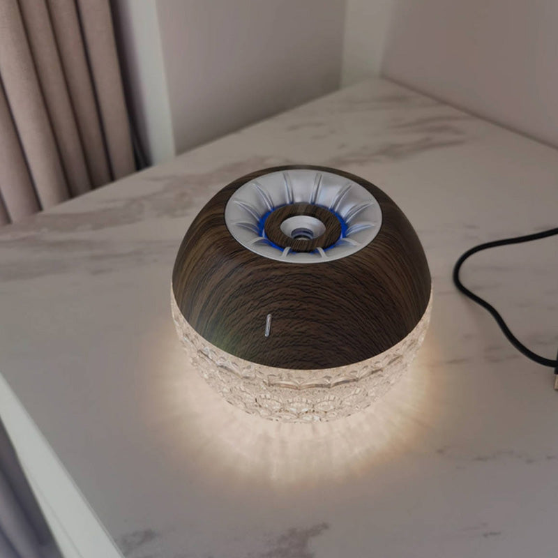 Modern Luxury Round Acrylic Wood-Grain Humidification Function LED Table Lamp For Bedroom