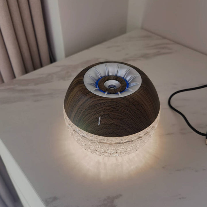 Modern Luxury Round Acrylic Wood-Grain Humidification Function LED Table Lamp For Bedroom