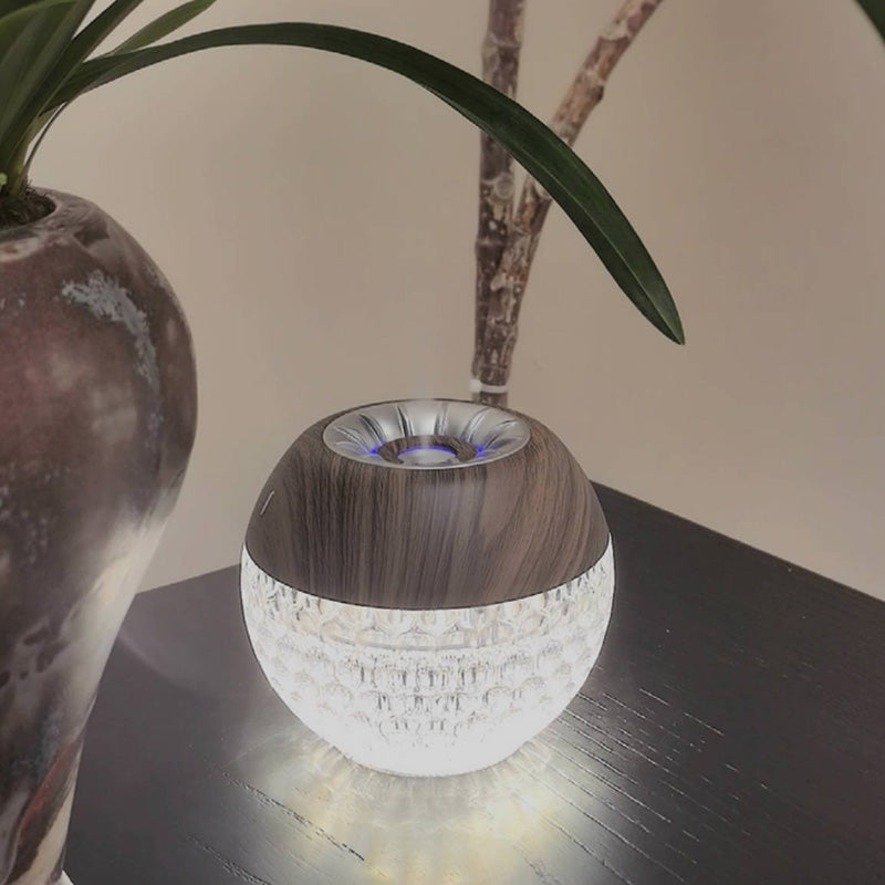 Modern Luxury Round Acrylic Wood-Grain Humidification Function LED Table Lamp For Bedroom