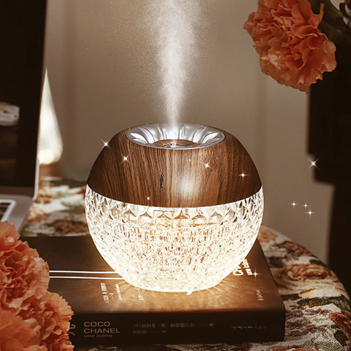 Modern Luxury Round Acrylic Wood-Grain Humidification Function LED Table Lamp For Bedroom