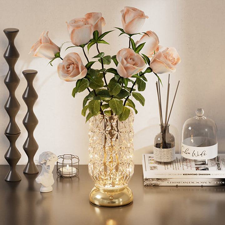 Modern Luxury Round Glass Aluminum Alloy LED Decorative Vase Table Lamp For Bedroom