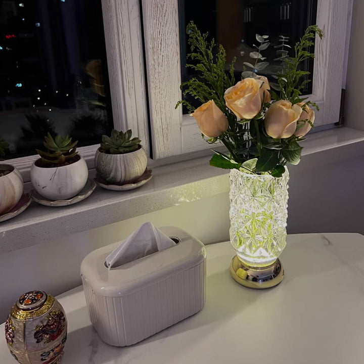 Modern Luxury Round Glass Aluminum Alloy LED Decorative Vase Table Lamp For Bedroom