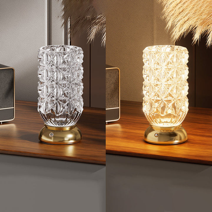 Modern Luxury Round Glass Aluminum Alloy LED Decorative Vase Table Lamp For Bedroom