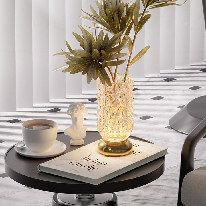 Modern Luxury Round Glass Aluminum Alloy LED Decorative Vase Table Lamp For Bedroom