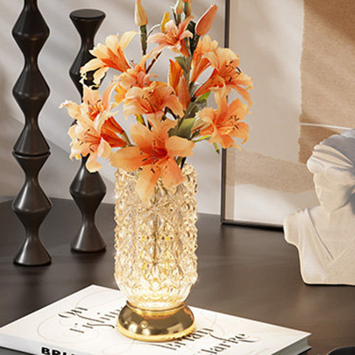 Modern Luxury Round Glass Aluminum Alloy LED Decorative Vase Table Lamp For Bedroom