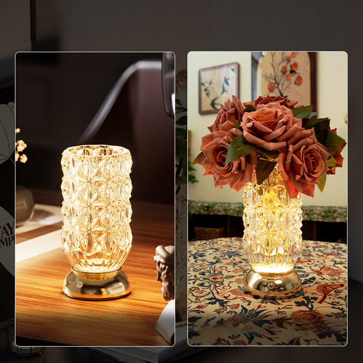 Modern Luxury Round Glass Aluminum Alloy LED Decorative Vase Table Lamp For Bedroom