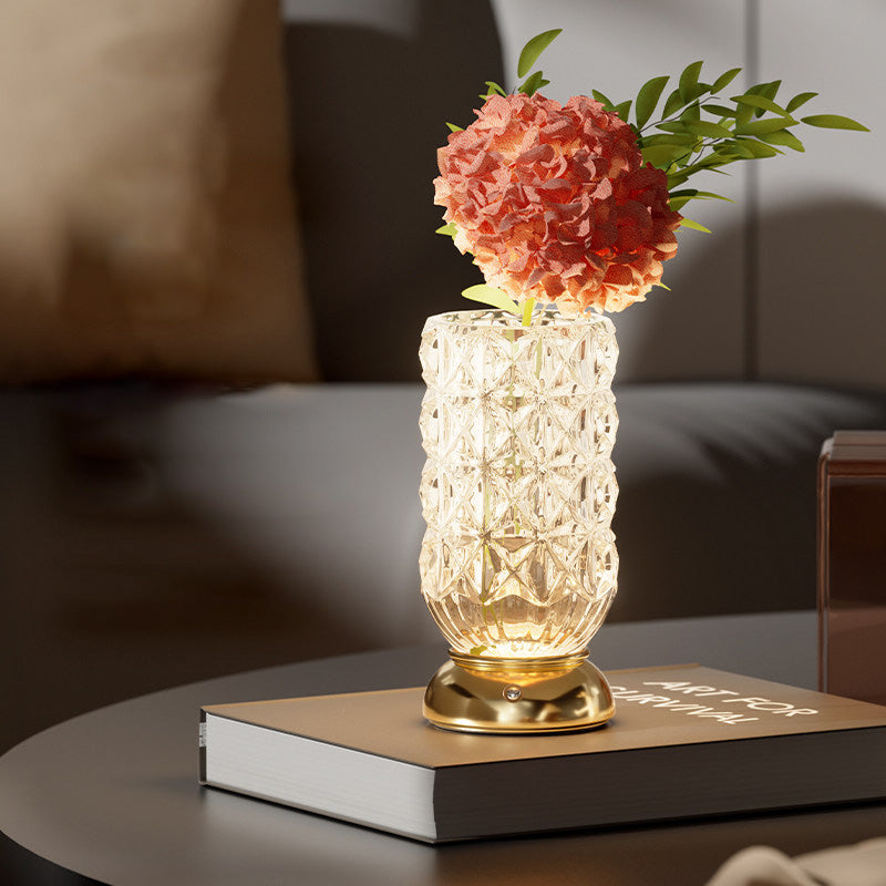 Modern Luxury Round Glass Aluminum Alloy LED Decorative Vase Table Lamp For Bedroom
