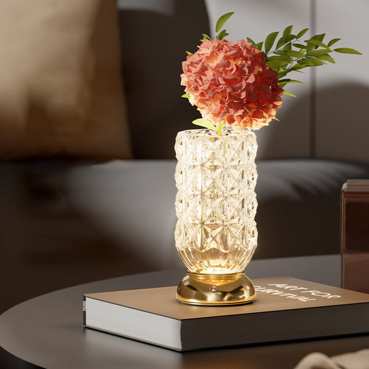Modern Luxury Round Glass Aluminum Alloy LED Decorative Vase Table Lamp For Bedroom