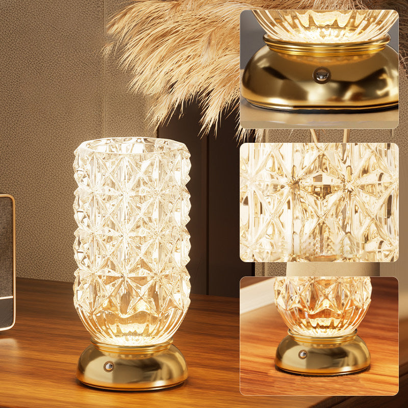 Modern Luxury Round Glass Aluminum Alloy LED Decorative Vase Table Lamp For Bedroom