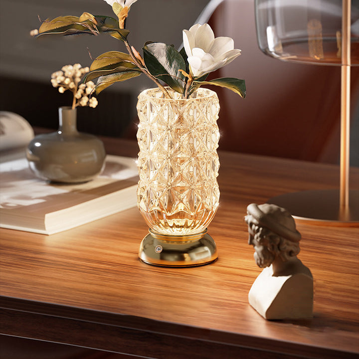 Modern Luxury Round Glass Aluminum Alloy LED Decorative Vase Table Lamp For Bedroom
