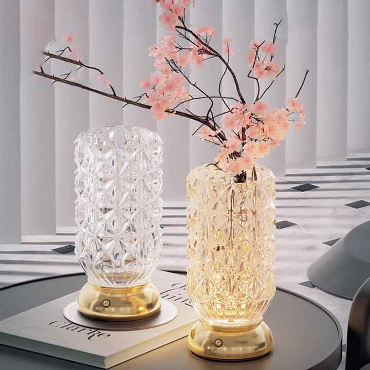 Modern Luxury Round Glass Aluminum Alloy LED Decorative Vase Table Lamp For Bedroom