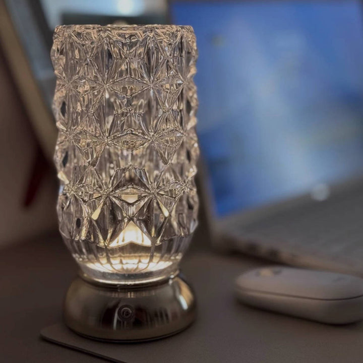 Modern Luxury Round Glass Aluminum Alloy LED Decorative Vase Table Lamp For Bedroom