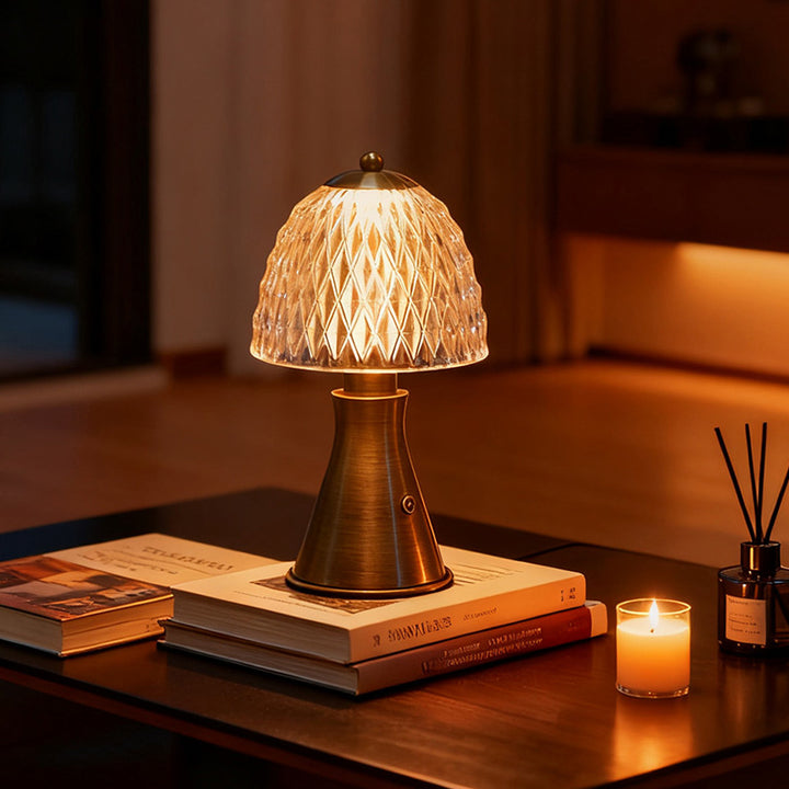 Modern Luxury Round Glass Aluminum Alloy LED Table Lamp For Bedroom