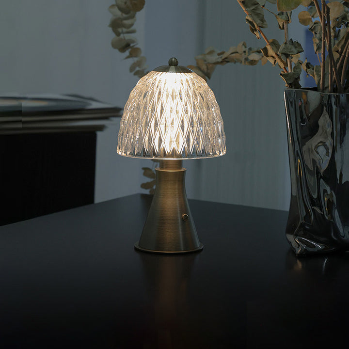 Modern Luxury Round Glass Aluminum Alloy LED Table Lamp For Bedroom