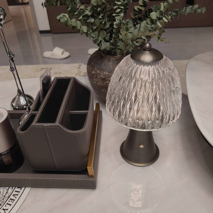 Modern Luxury Round Glass Aluminum Alloy LED Table Lamp For Bedroom