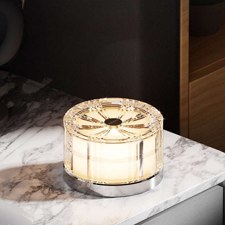 Modern Luxury Round Acrylic Aluminum Alloy LED Electroplated Table Lamp For Bedroom