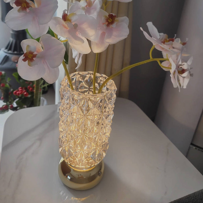 Modern Luxury Round Glass Aluminum Alloy Hollow-Core Design LED Table Lamp Set For Bedroom