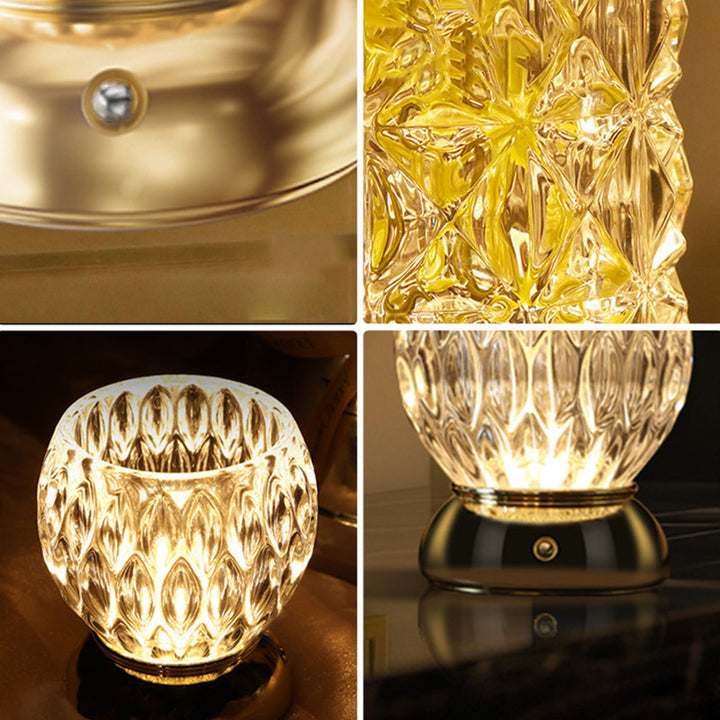 Modern Luxury Round Glass Aluminum Alloy Hollow-Core Design LED Table Lamp Set For Bedroom