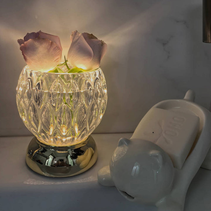 Modern Luxury Round Glass Aluminum Alloy Hollow-Core Design LED Table Lamp Set For Bedroom