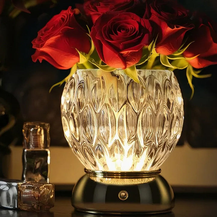 Modern Luxury Round Glass Aluminum Alloy Hollow-Core Design LED Table Lamp Set For Bedroom