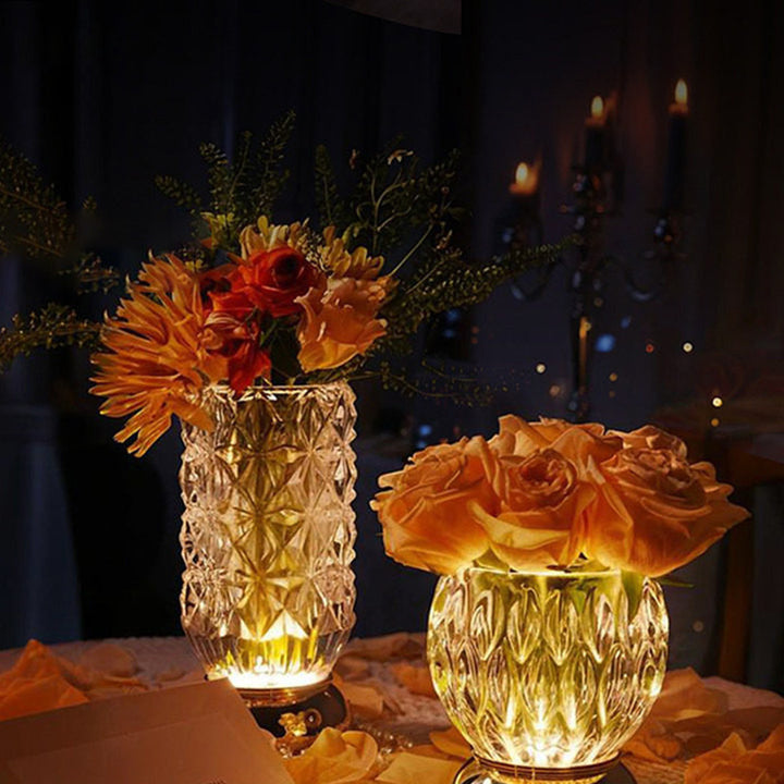 Modern Luxury Round Glass Aluminum Alloy Hollow-Core Design LED Table Lamp Set For Bedroom