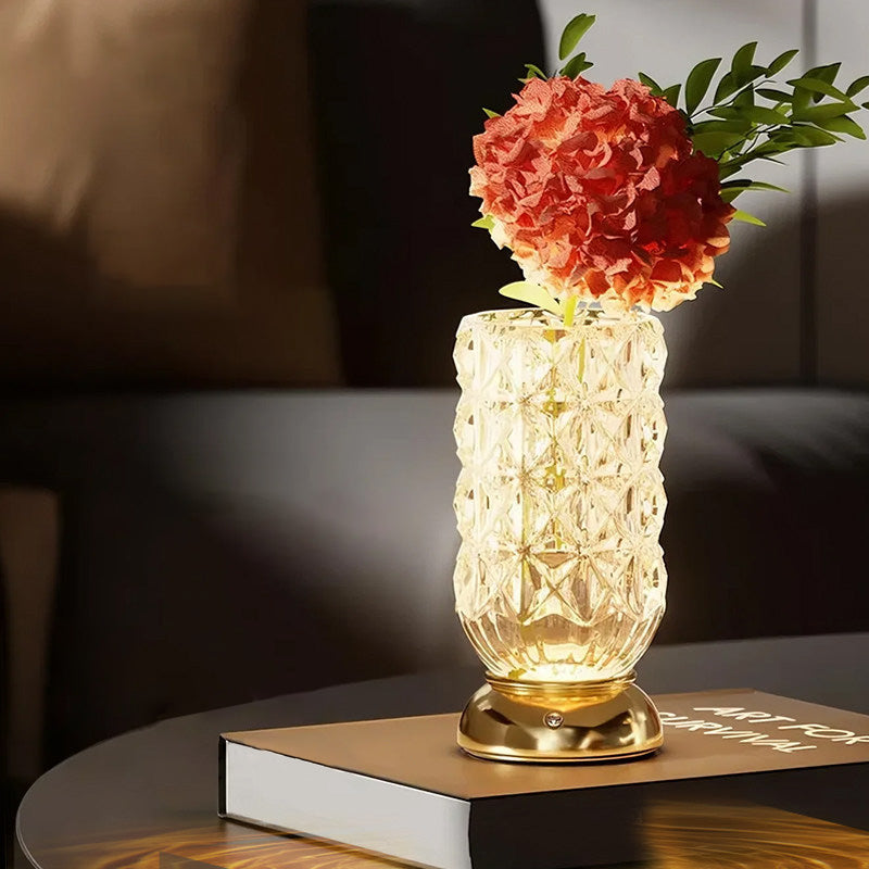 Modern Luxury Round Glass Aluminum Alloy Hollow-Core Design LED Table Lamp Set For Bedroom