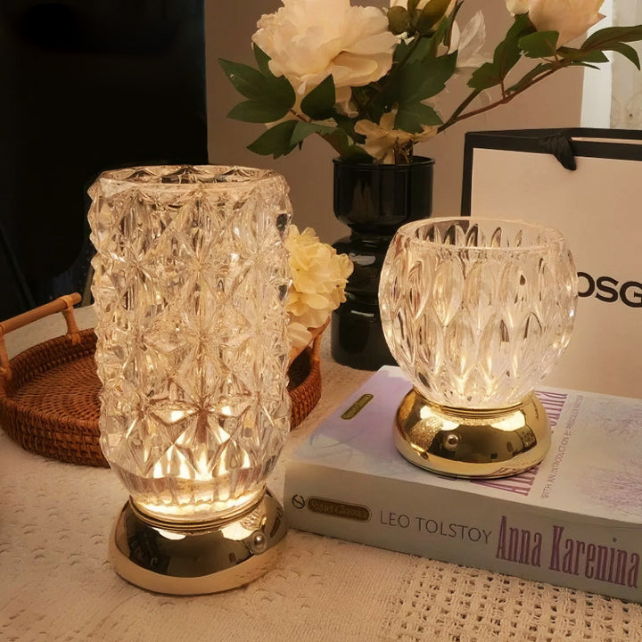 Modern Luxury Round Glass Aluminum Alloy Hollow-Core Design LED Table Lamp Set For Bedroom