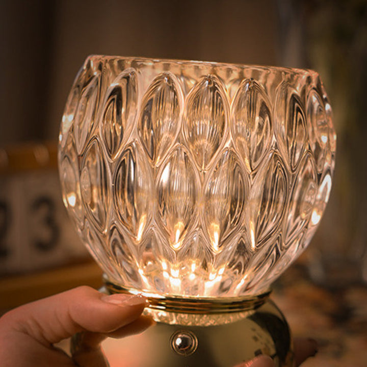 Modern Luxury Round Glass Aluminum Alloy Hollow-Core Design LED Table Lamp Set For Bedroom
