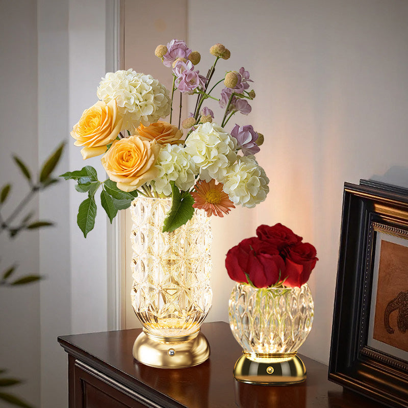 Modern Luxury Round Glass Aluminum Alloy Hollow-Core Design LED Table Lamp Set For Bedroom