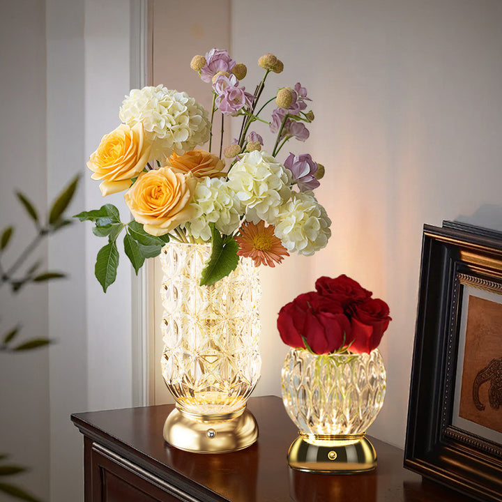 Modern Luxury Round Glass Aluminum Alloy Hollow-Core Design LED Table Lamp Set For Bedroom