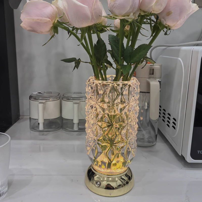 Modern Luxury Round Glass Aluminum Alloy Hollow-Core Design LED Table Lamp Set For Bedroom