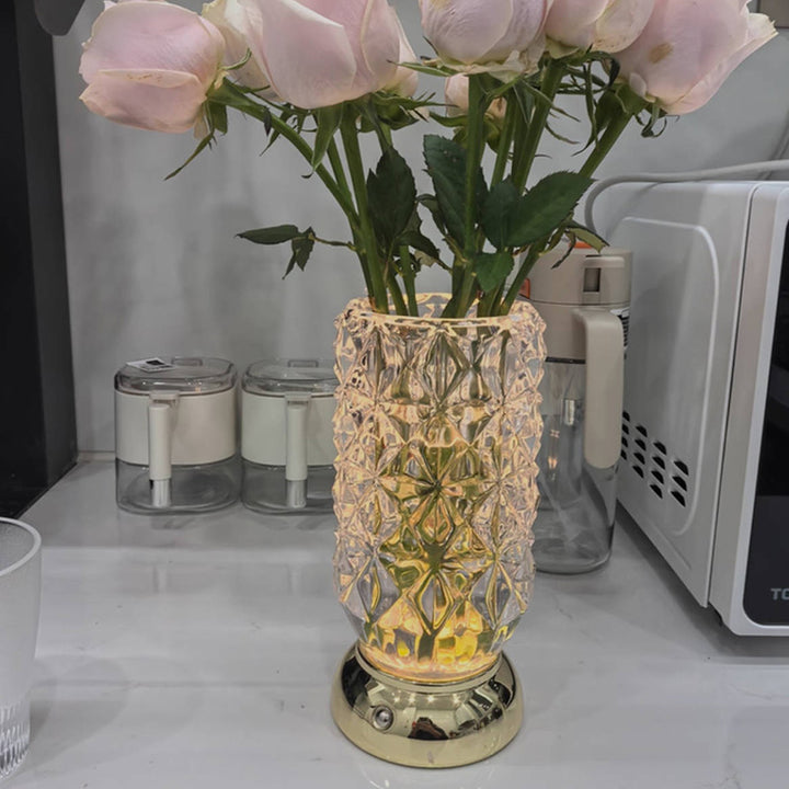 Modern Luxury Round Glass Aluminum Alloy Hollow-Core Design LED Table Lamp Set For Bedroom