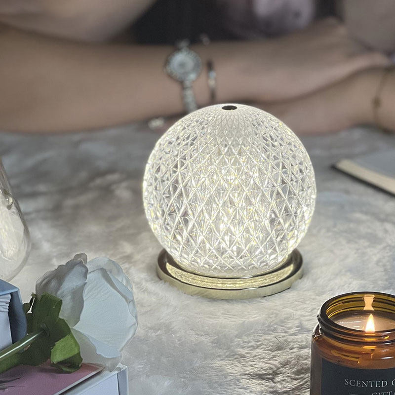 Modern Luxury Round Acrylic Aluminum Alloy Spherical LED Table Lamp For Bedroom