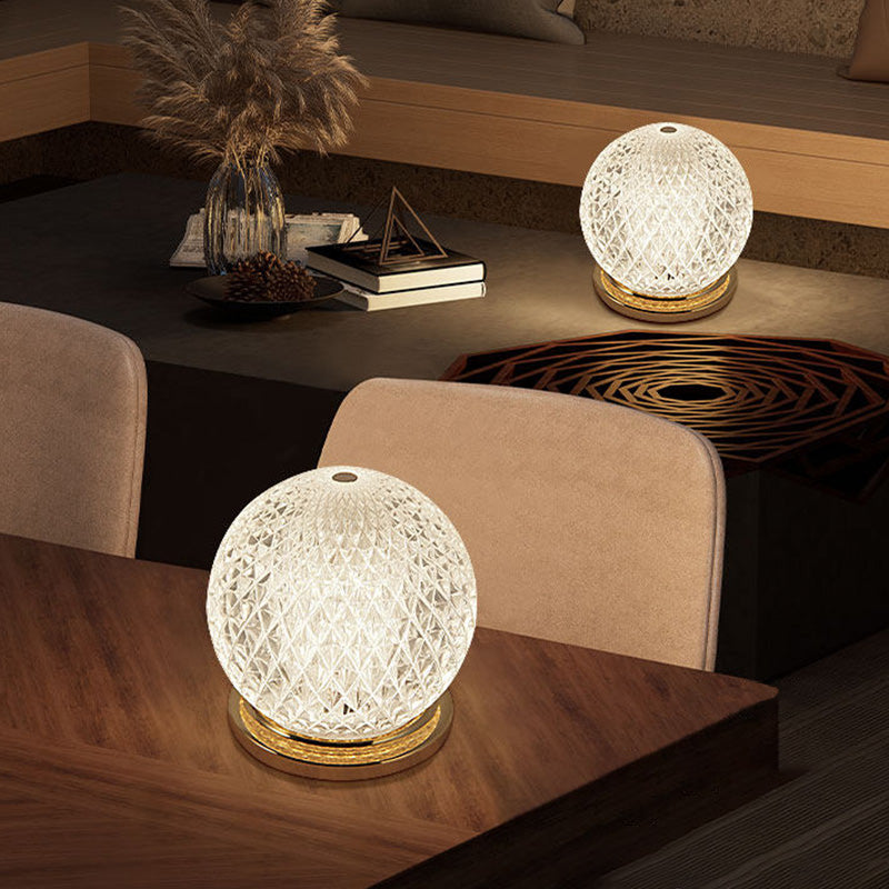 Modern Luxury Round Acrylic Aluminum Alloy Spherical LED Table Lamp For Bedroom