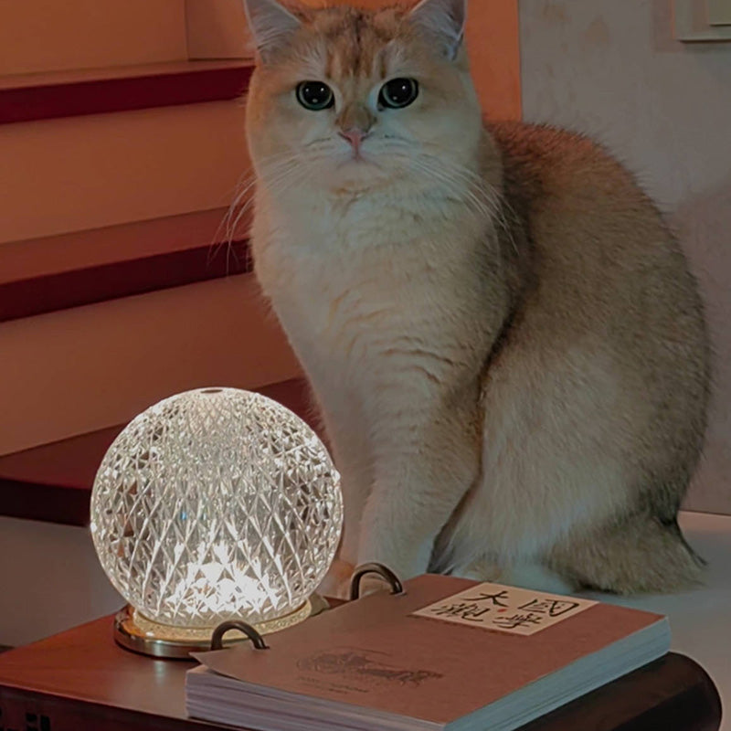 Modern Luxury Round Acrylic Aluminum Alloy Spherical LED Table Lamp For Bedroom