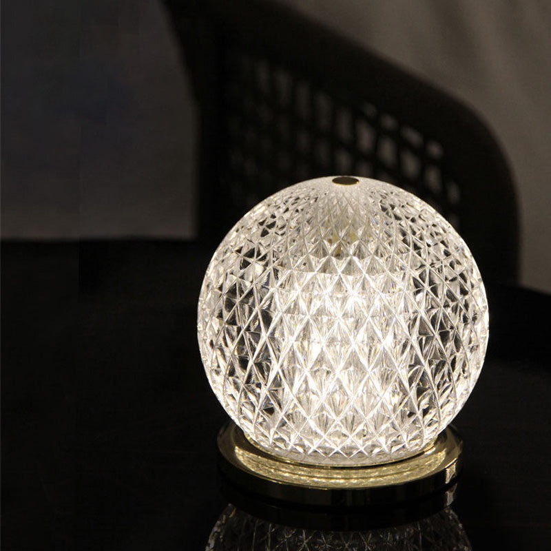 Modern Luxury Round Acrylic Aluminum Alloy Spherical LED Table Lamp For Bedroom