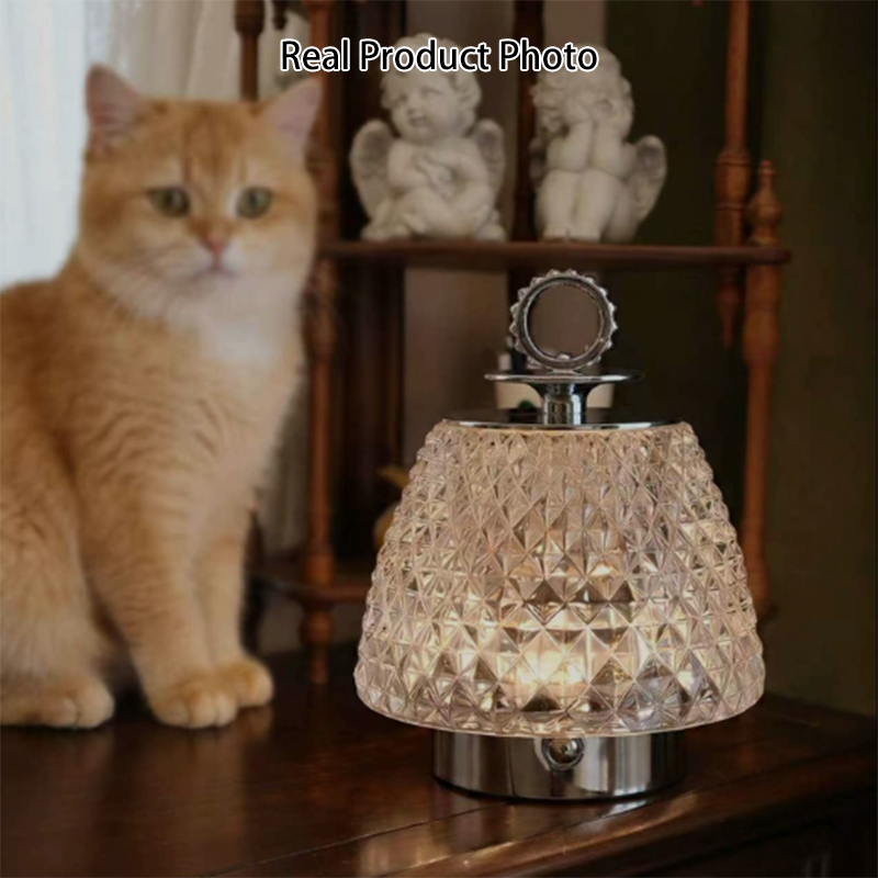 Modern Luxury Round Glass Aluminum Alloy Transparent LED Table Lamp For Bedroom
