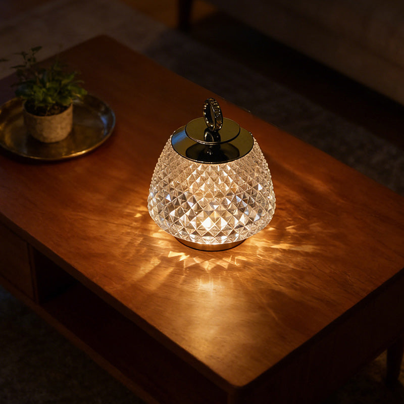 Modern Luxury Round Glass Aluminum Alloy Transparent LED Table Lamp For Bedroom