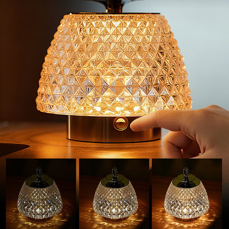 Modern Luxury Round Glass Aluminum Alloy Transparent LED Table Lamp For Bedroom