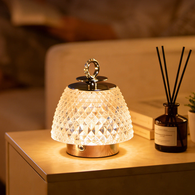 Modern Luxury Round Glass Aluminum Alloy Transparent LED Table Lamp For Bedroom