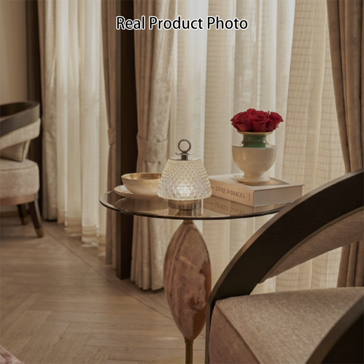 Modern Luxury Round Glass Aluminum Alloy Transparent LED Table Lamp For Bedroom