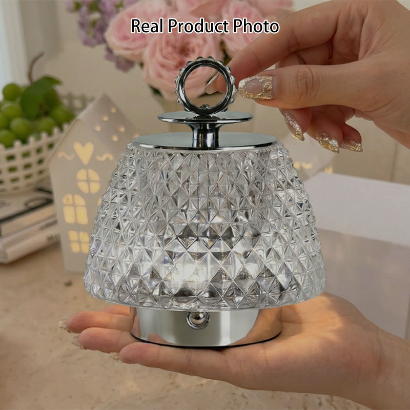 Modern Luxury Round Glass Aluminum Alloy Transparent LED Table Lamp For Bedroom
