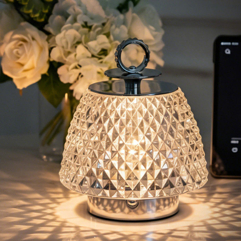 Modern Luxury Round Glass Aluminum Alloy Transparent LED Table Lamp For Bedroom