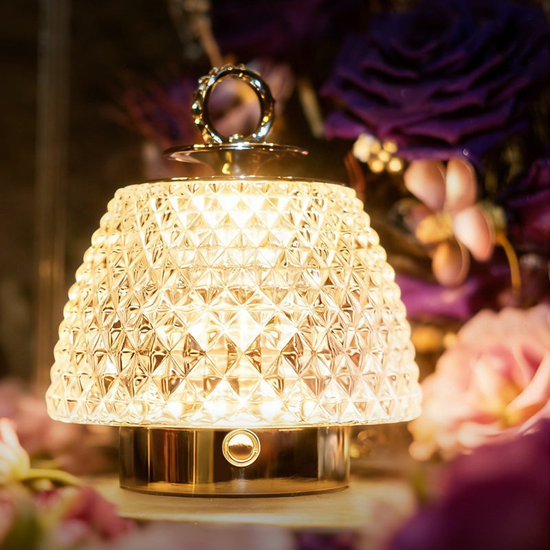 Modern Luxury Round Glass Aluminum Alloy Transparent LED Table Lamp For Bedroom