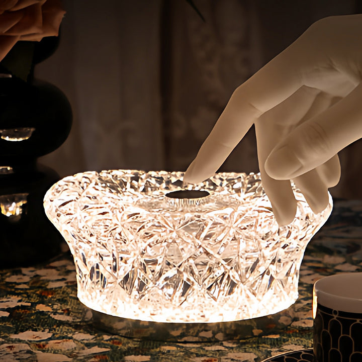 Modern Luxury Round Acrylic Aluminum Alloy Infinitely Dimmable LED Table Lamp For Bedroom