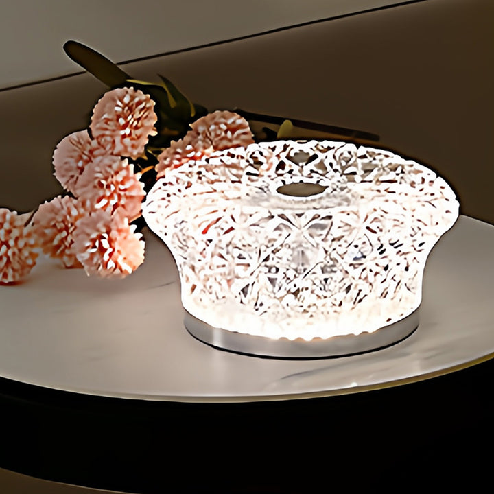 Modern Luxury Round Acrylic Aluminum Alloy Infinitely Dimmable LED Table Lamp For Bedroom