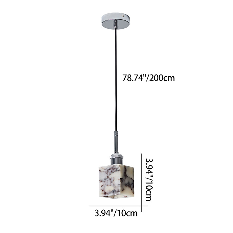 Traditional French Square Marble Iron 1-Light Pendant Light For Living Room