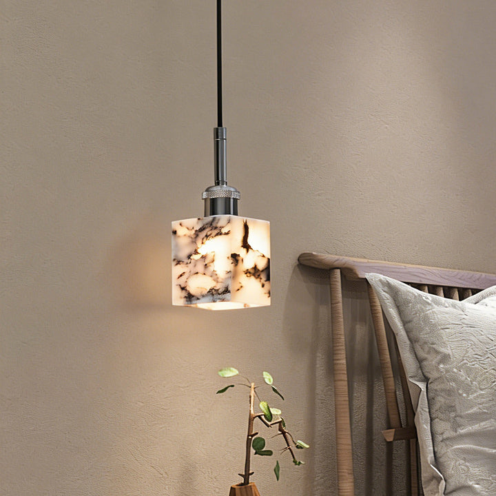 Traditional French Square Marble Iron 1-Light Pendant Light For Living Room