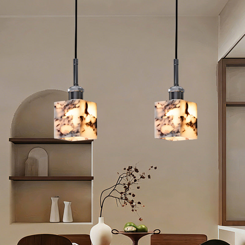 Traditional French Square Marble Iron 1-Light Pendant Light For Living Room