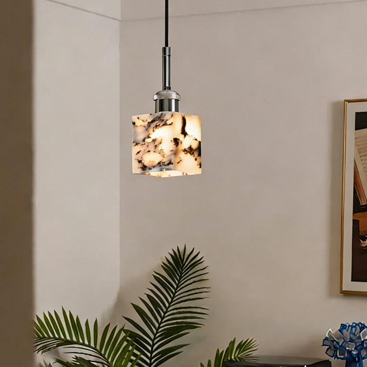 Traditional French Square Marble Iron 1-Light Pendant Light For Living Room